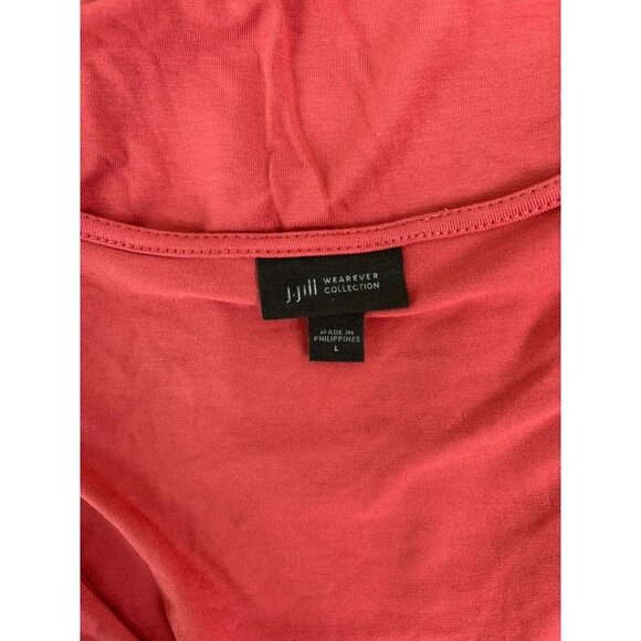 J. Jill women's large coral pink 3/4 sleeve faux wrap style tunic stretch top - Picture 4 of 5